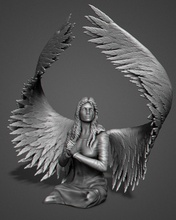 preghiera angelo forma spillo scolpire sedersi ala donna gioielleria pregare 3d print model - Mito3D