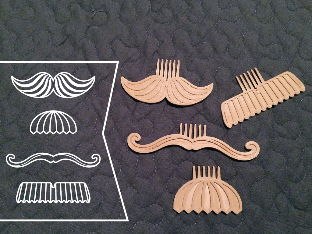 movember stache combs pinshape style november mustache hair groom facial face comb brush beard 3D print model - Mito3D