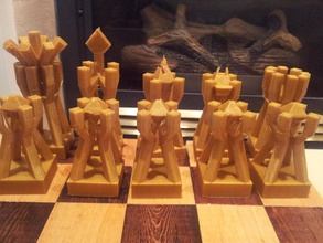 juego ajedrez geométricas andamios mk1 pinshape low poly diseño concurso peón rook obispo caballero reina rey set 3d print model - Mito3D