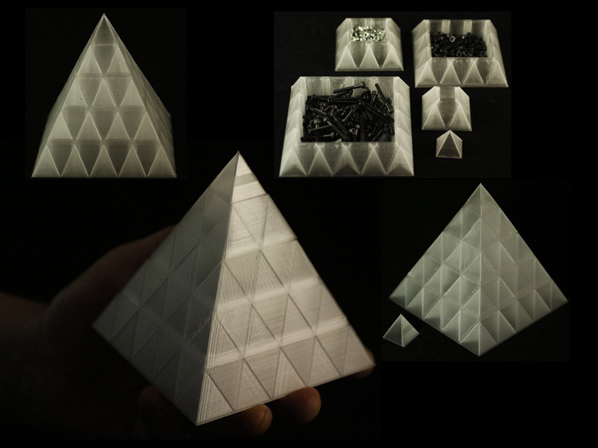 pyramide fugue plateaux rangement pinshape soutien empilables bac conteneur pyramides egyption géométriques modèle boîte stockage low poly impression 3d design concours 3D print model - Mito3D