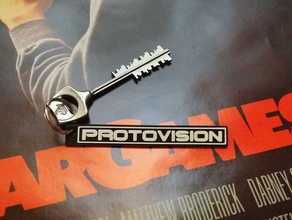 protovision logotipo keychain placa pinshape wargames vintage filme chaveiro califórnia 3d print model - Mito3D