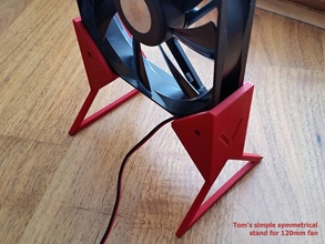 tom's simple symmetrical stand 120mm fan v1 pinshape design-for-electronics-contest ventilator printrbot mount flow air 3d print model - Mito3D