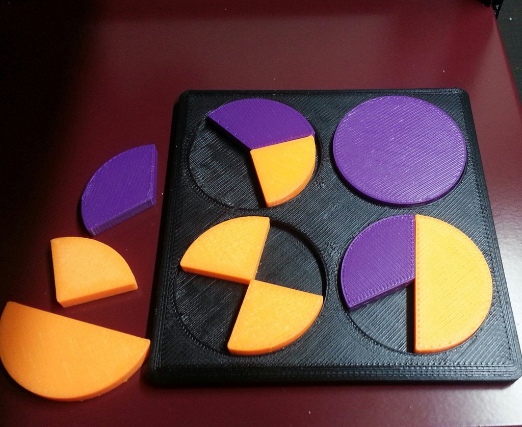 fraction pies pinshape pie fractions math makerbotacademymath curriculum 3D print model - Mito3D