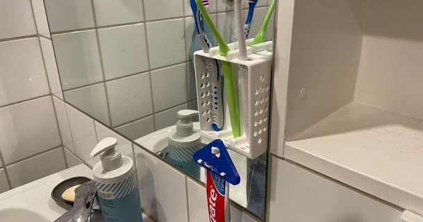toothbrush toothpaste holder tc download free stl model printablescom 3d models household bathroom teeth toothpaste toothbrushes 3d print model - Mito3D