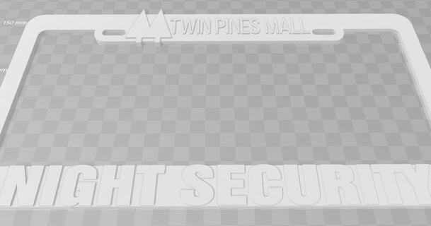 twin pines mall - night security license plate frame future becker thorne download free stl model printablescom 3d models art & design 2d plates logos backtothefuture 3d print model - Mito3D