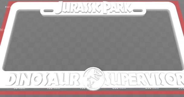 jurassic park - dinosaur supervisor license plate frame becker thorne download free stl model printablescom 3d models art & design 2d plates logos jurassicpark 3d print model - Mito3D