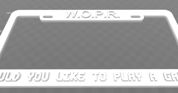 wopr - play game license plate frame becker thorne download free stl model printablescom 3d models art & design 2d plates logos wargames 3d print model - Mito3D