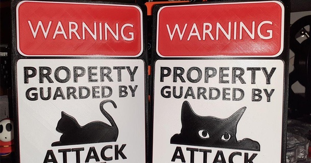 warning - cat attack signs 3dtwinkie download free stl model printablescom 3d models art & design 2d plates logos funnysign funnywarningsign warningsign catattack 3d print model - Mito3D
