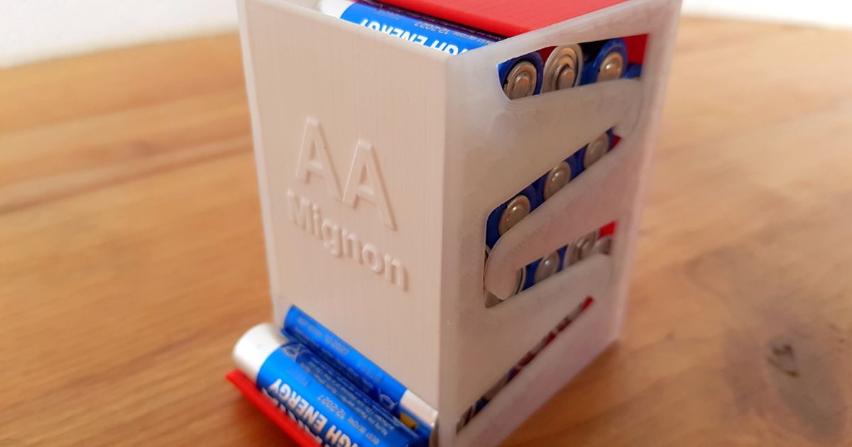 Batterie Spender aa Mignon Batteriespender beschwichtigen download frei stl Modell Printablescom 3d Modelle Haushalt Büro Affenbatterien aabattery AABatteryHolder 3D print model - Mito3D