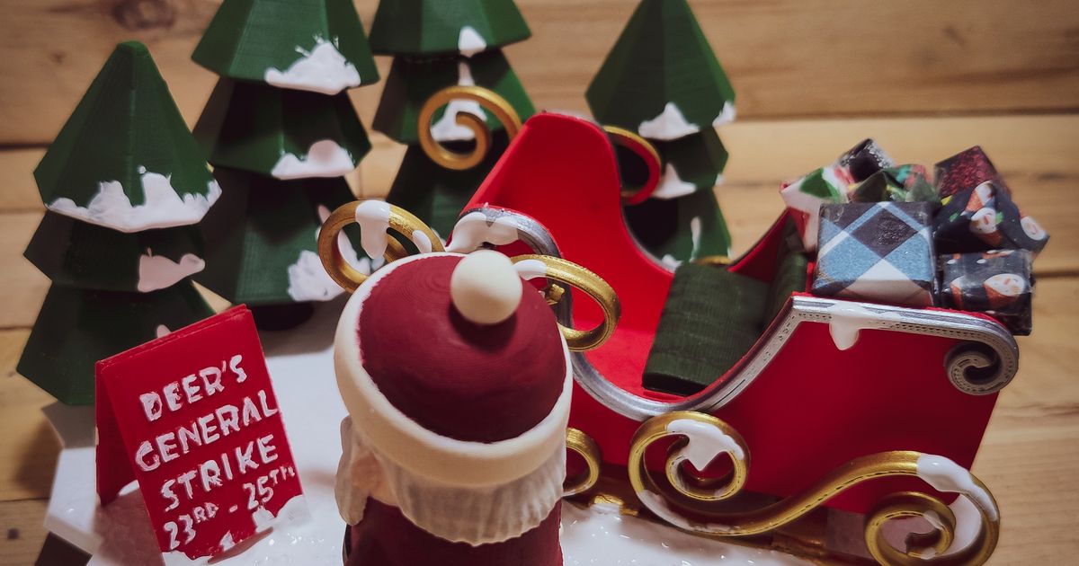 Papa Noel claus ciervos Huelga mini incluido the3dprinting descargar gratis stl modelo imprimiblescom 3d modelos juguetes juegos acción cifras estatuas diorama tipo 3D print model - Mito3D