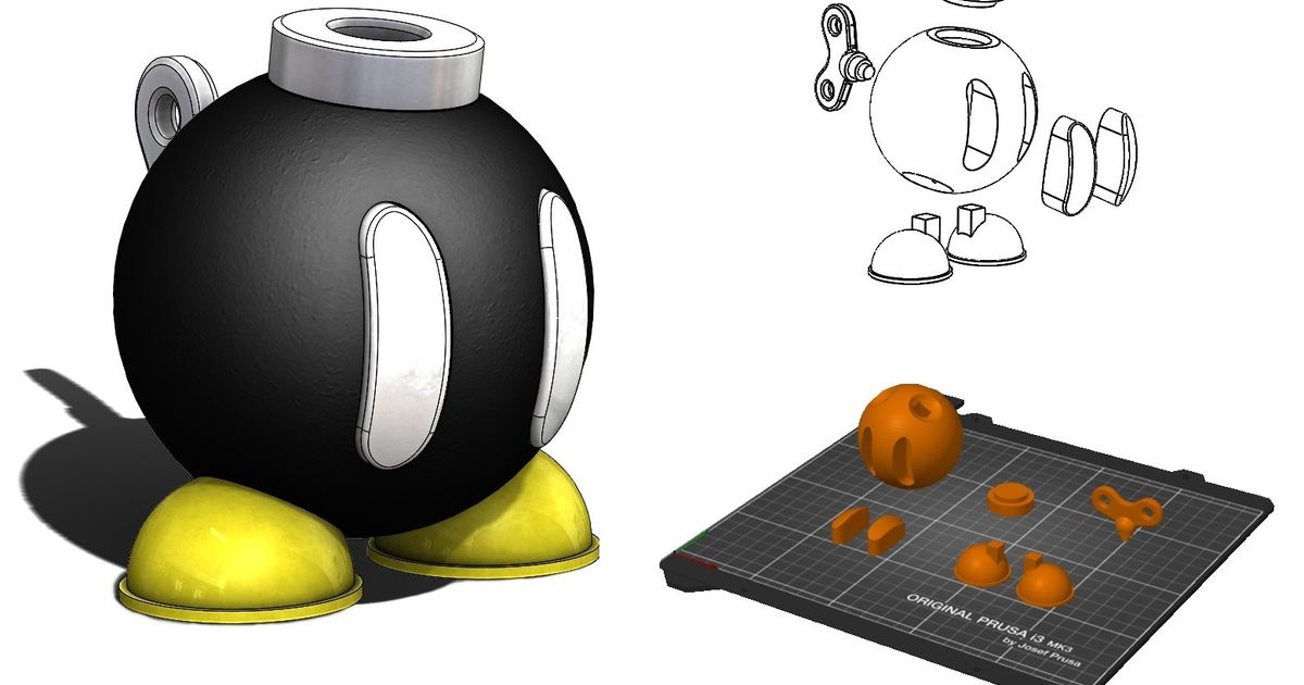 bob omb bombe super mario Horace Télécharger libre stl modèle imprimablescom 3d modèles gadgets vidéo Jeux bobomb frères Mario Super 3D print model - Mito3D