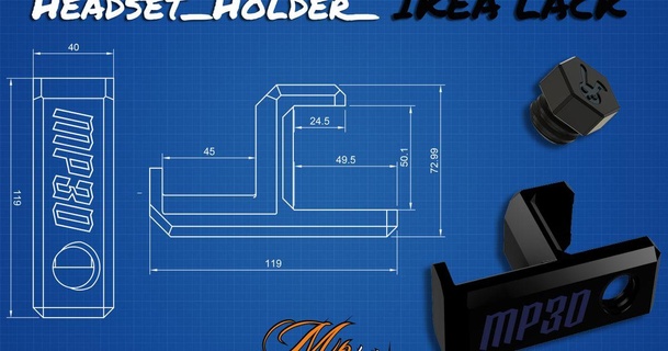 kulaklık Kulp destek Ikea eksiklik raf mp3d indir Bedava stl model printablescom 3d modeller gadget'lar bilgisayarlar sahibi Ikealack 3d print model - Mito3D