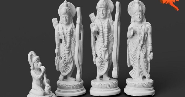 RAM darbar coroação rama Deuses Índia baixar livre stl modelo printablescom 3d modelos arte Projeto esculturas Cortador biscoito cozinhando Deus Hanuman hindu 3d print model - Mito3D