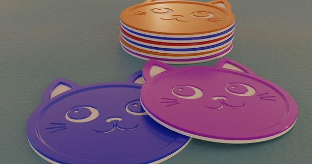 coaster kitty jefficus download free stl model printablescom 3d models household living room cartoons cats coasters drinks multicolored 3d print model - Mito3D