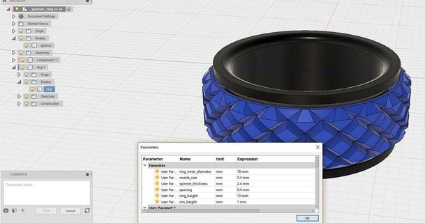 parametric printable spinning fidget ring fusion 360 vindolin download free stl model printablescom 3d models fashion women fusion360 3d print model - Mito3D