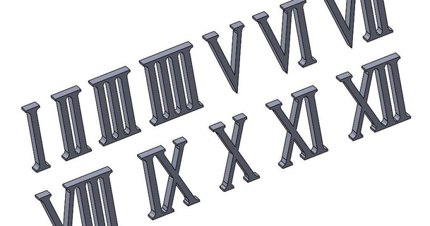 l'horloge Nombres romain chiffres ino Télécharger libre stl modèle imprimablescom 3d modèles art conception dessins chiffre numéros 39 horloge romains 3d print model - Mito3D