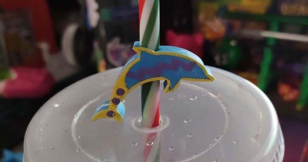 dolphin straw topper kyuubinight download free stl model printablescom 3d models household kitchen cetacean gift ocean sealife 3d print model - Mito3D