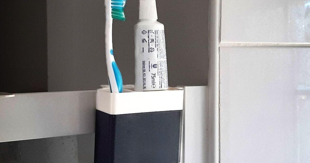 toothbrush holder shower djedi download free stl model printablescom 3d models household bathroom showeraccessories toothbrushholder toothpasteholder 3d print model - Mito3D