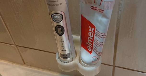 adhesive toothbrush holder nalepovac dr zubn kart ek tomasc download free stl model printablescom 3d models household bathroom drzak kartacek toothpaste 3d print model - Mito3D