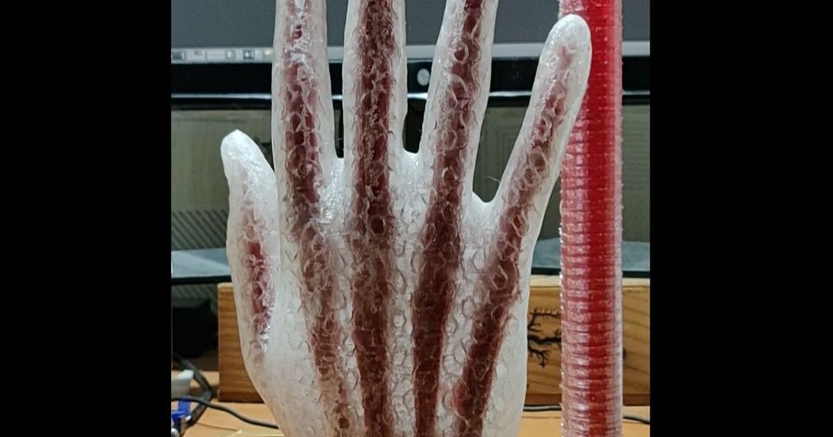 Hand Knochen multi material pittrbm download frei stl Modell Printablescom 3d Modelle Lernen Chemie Biologie Anatomie gruselig Doppelextruder Dualextrusion flexibel 3D print model - Mito3D