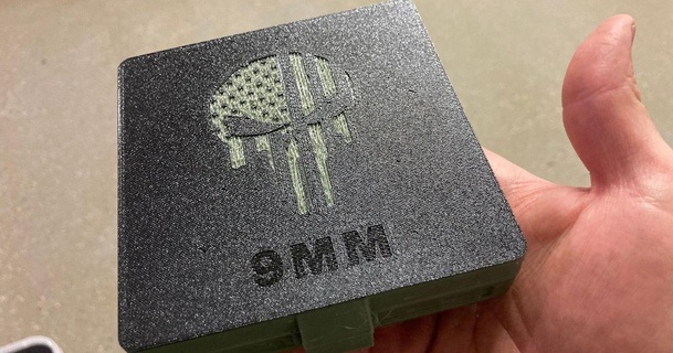ammo-box 9mm pak punisher slachtys download free stl model printablescom 3d models hobby & makers organizers ammo ammobox box 3d print model - Mito3D