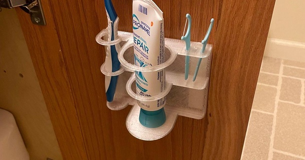 wall mounted toothbrush toothpaste flosser holder jepa2019 download free stl model printablescom 3d models household house equipment flosserholder toothbrushholder toothpasteholder 3d print model - Mito3D