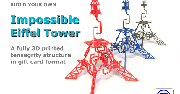 impossible eiffel tower - fully 3d printed tensegrity structure gift card format maty 3D Models Toys & Games Building decoration diy supportless birthdaygift 3d print model - Mito3D