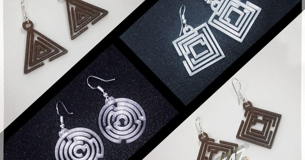 labyrinth earrings c47 3d 3D Models Fashion Women triangle jewelry circle maze 3d print model - Mito3D