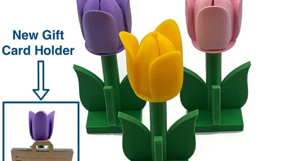 tulip flower stem leaves decoration optional gift card holder twisty 3d prints 3D Models Seasonal designs Spring & Easter plant giftcard 3d print model - Mito3D