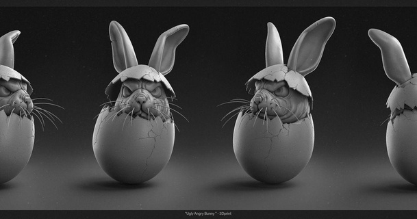 brutta arrabbiato coniglio tes3d 3D Modelli arte design sculture coniglietto Pasqua Pasquale 3d print model - Mito3D