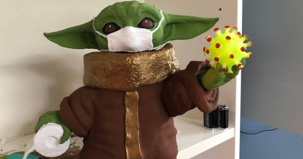 bebek Yoda covid19 maske tuvalet kağıt toshirtcom 3D modeller oyuncaklar oyunlar aksiyon rakamlar heykeller Babyyoda kovid Sarı 3d print model - Mito3D