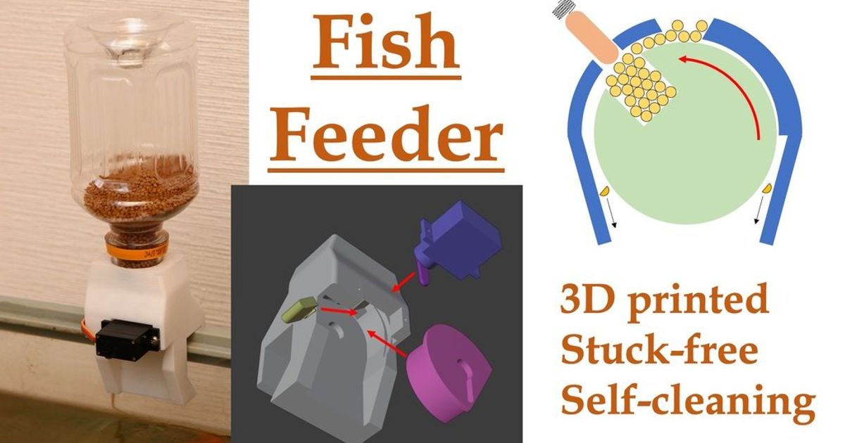 aquário peixe alimentador stuck self cleaning shiura 3D modelos casa animais estimação thingiverse peixes automático 3D print model - Mito3D