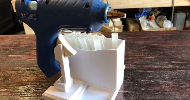 pegamento pistola caddie estante soporte w cable envolver hombres 3D modelos pasatiempo hacedores herramientas caja almacenaje portaherramientas thingiverse silicona 3d print model - Mito3D