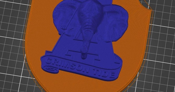Alabama cremisi marea elefante vicino 3D Modelli arte design Wall mounted placca 3d print model - Mito3D
