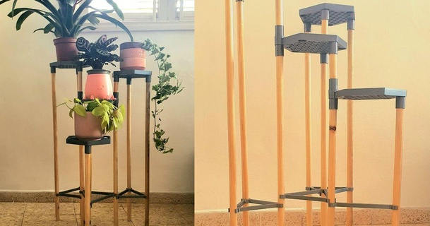 modular hex planter stand using standard broomsticks simons 3D Models Household Home Decor table hexagon decor 3d print model - Mito3D