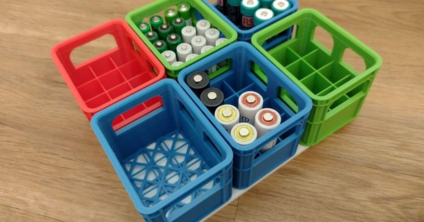 customizable & stackable beer crate types batteries cad-guy 3D Models Hobby Makers Organizers organizer battery storagebox drawers bier 3d print model - Mito3D
