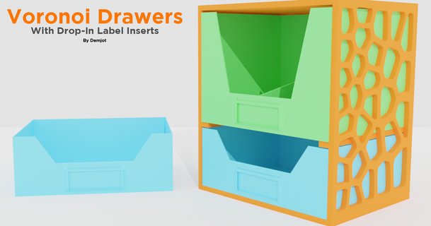 voronoi shelf drop-in label slots demjot 3D Models Hobby & Makers Organizers holder citadel drawers 3d print model - Mito3D