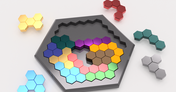 hexagon puzzle btr3d 3D Models Toys & Games Puzzles Brain-teasers brainteaser 3d print model - Mito3D