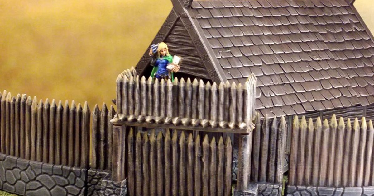 fantasia viking paliçada portão 28mm terrain4print 3D modelos brinquedos jogos ar livre parede terreno miniatura martelo guerra 3D print model - Mito3D