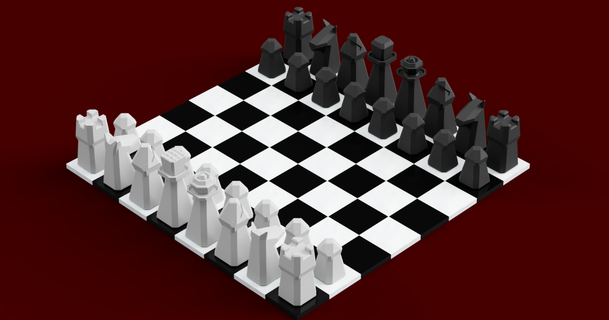 minimalist chess set dustin hartsfield 3D Models Toys & Games Board faceted chesspieces 3d print model - Mito3D