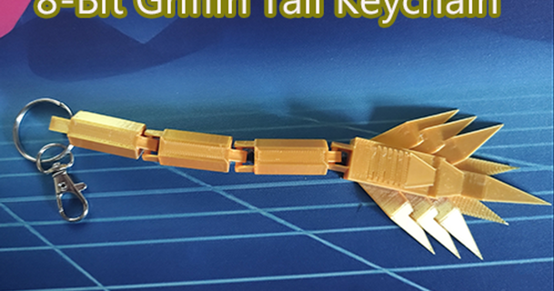 8 bit articulé griffon queue porte clés kyuubinight 3D modèles mode accessoires 8bit dragon fantaisie flexi 3d print model - Mito3D