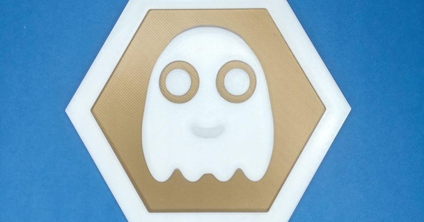 sechseckig Geist Pacman inspiriert Fliese Münze Logo Abmessungen 3D Modelle Kunst Design 2D Platten Logos 3dlogo Farbwechsel niedlich zweifarbig Geister 3d print model - Mito3D
