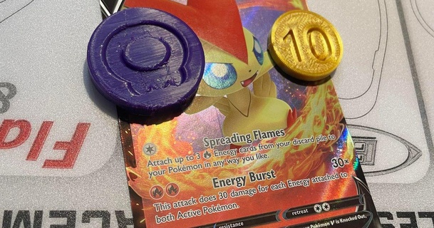 pokemon tcg tokens piros 3D modelos juguetes juegos marcador daños fichas juego pokémoncg indicador 3d print model - Mito3D