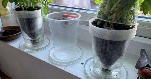 self-watering yoghurt pot planter davedk 3D Models Household Other House Equipment gardening indoorgarden indoorplantpot selfwatering 3d print model - Mito3D