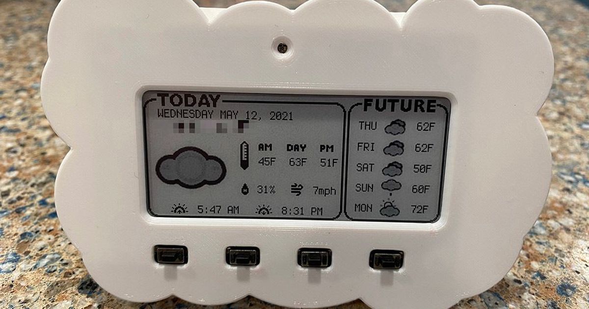 nube cubierta carcasa funda magtag ericsnis 3D modelos pasatiempo hacedores electrónica adafruit circuito pitón nubes estación meteorológica 3D print model - Mito3D