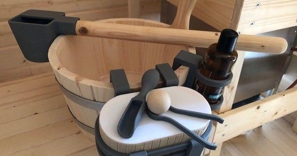 sauna infusion kit - fluid bottle menthol crystal box holders water bucket caesar 1111 3D Models Household Bathroom createdwithfreecad freecad ladle madewithfreecad 3d print model - Mito3D