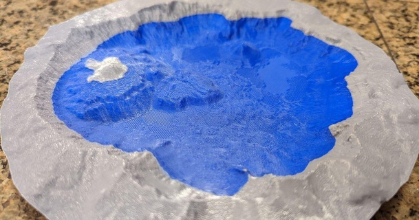 cratere lago topografia batimetria conto caterall 3D Modelli apprendimento oggetti per montagne Oregon laghi 3d print model - Mito3D