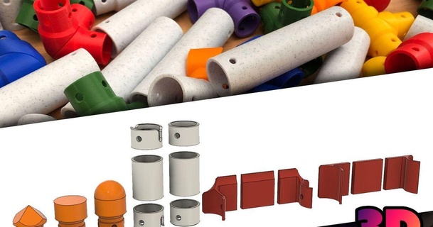 printy pipes - custom parts 3d 3D Models Toys & Games Building buildingtoy constructiontoy 3d print model - Mito3D