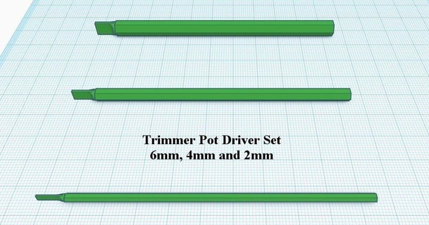 trimmer pot driver set 6mm 4mm 2mm 3d try outs 3D Models Hobby & Makers Electronics thingiverse 3d print model - Mito3D