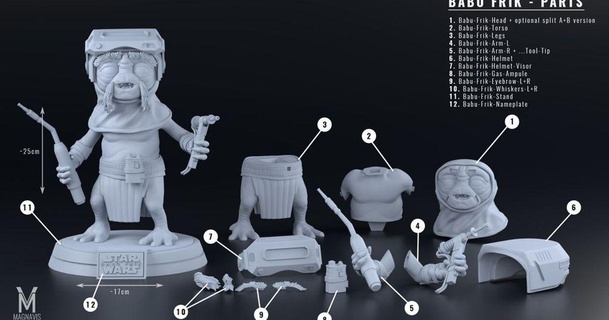 babu frik stella guerre aumento skywalker magnavis 3D Modelli giocattoli Giochi azione figure statue thingiverse 3d print model - Mito3D